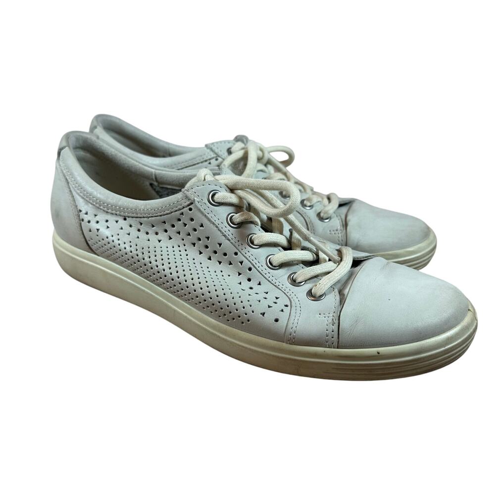 Ecco Beige Leather Perforated Sneakers Lace Up Shoes Women's 10 EU 41